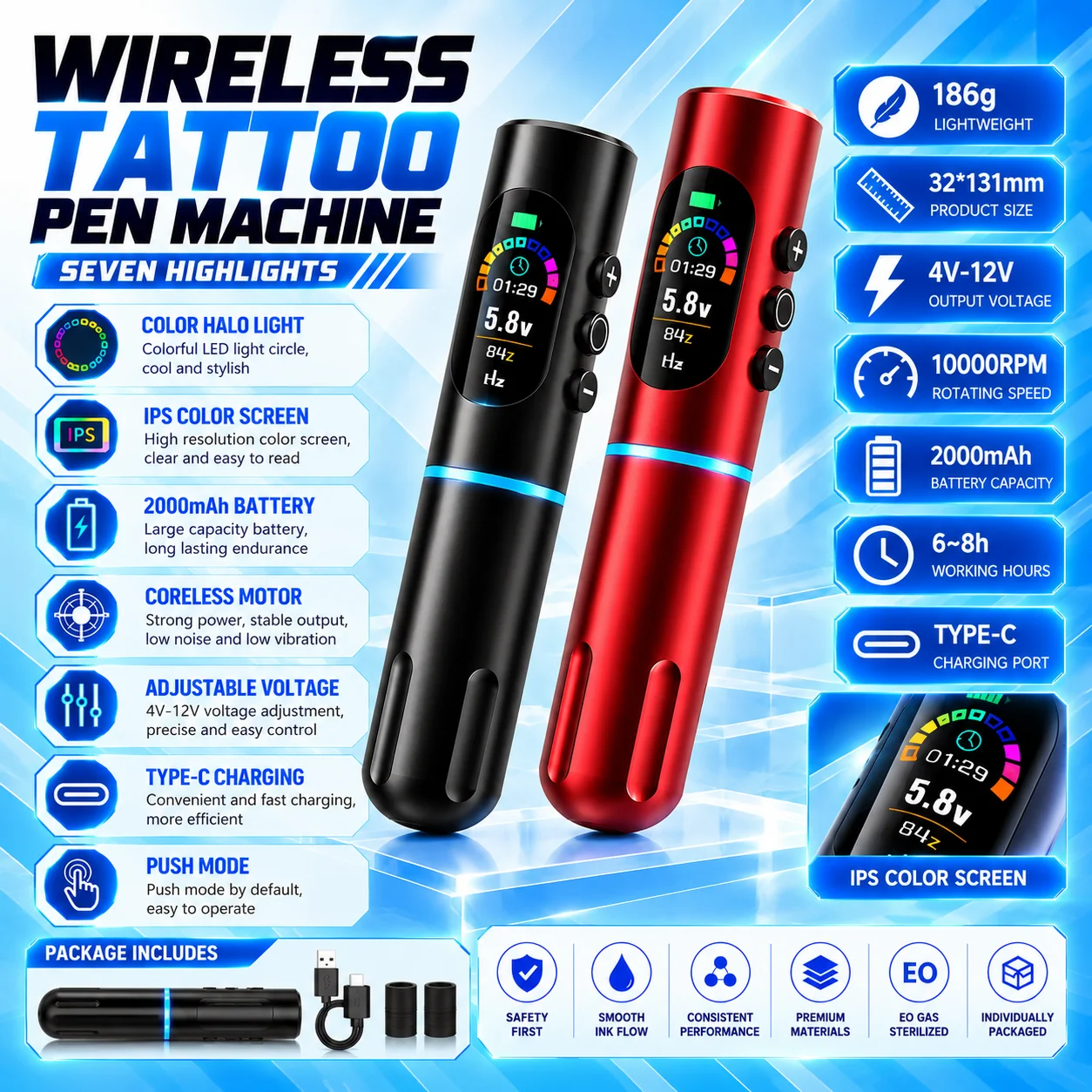 Audersigt Wireless Tattoo Machine Rotary Pen with Powerful Battery Coreless Motor for Professional Body Art