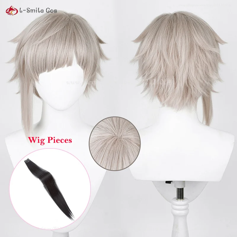 Peluca de Cosplay de Anime de alta calidad Atsushi Nakajima, peluca corta gris con peluca negra, pieza de cabello resistente al calor, pelucas de fiesta + gorro de peluca