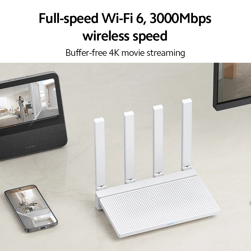 Global Version Xiaomi Router AX3000T Full-speed, full-home Wi-Fi 6 coverage 3000Mbps wireless speed \'2+1\' 5G band antennae NFC