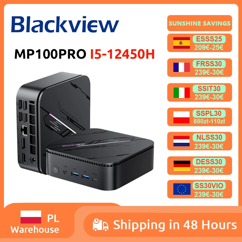 Blackview MP100PRO Intel I5-12450H NUEVO Mini PC Windows 11 8 Núcleos 12 Hilos 16GB+512GB / 1TB WiFi 6 Mini Ordenador PC BT5.2
