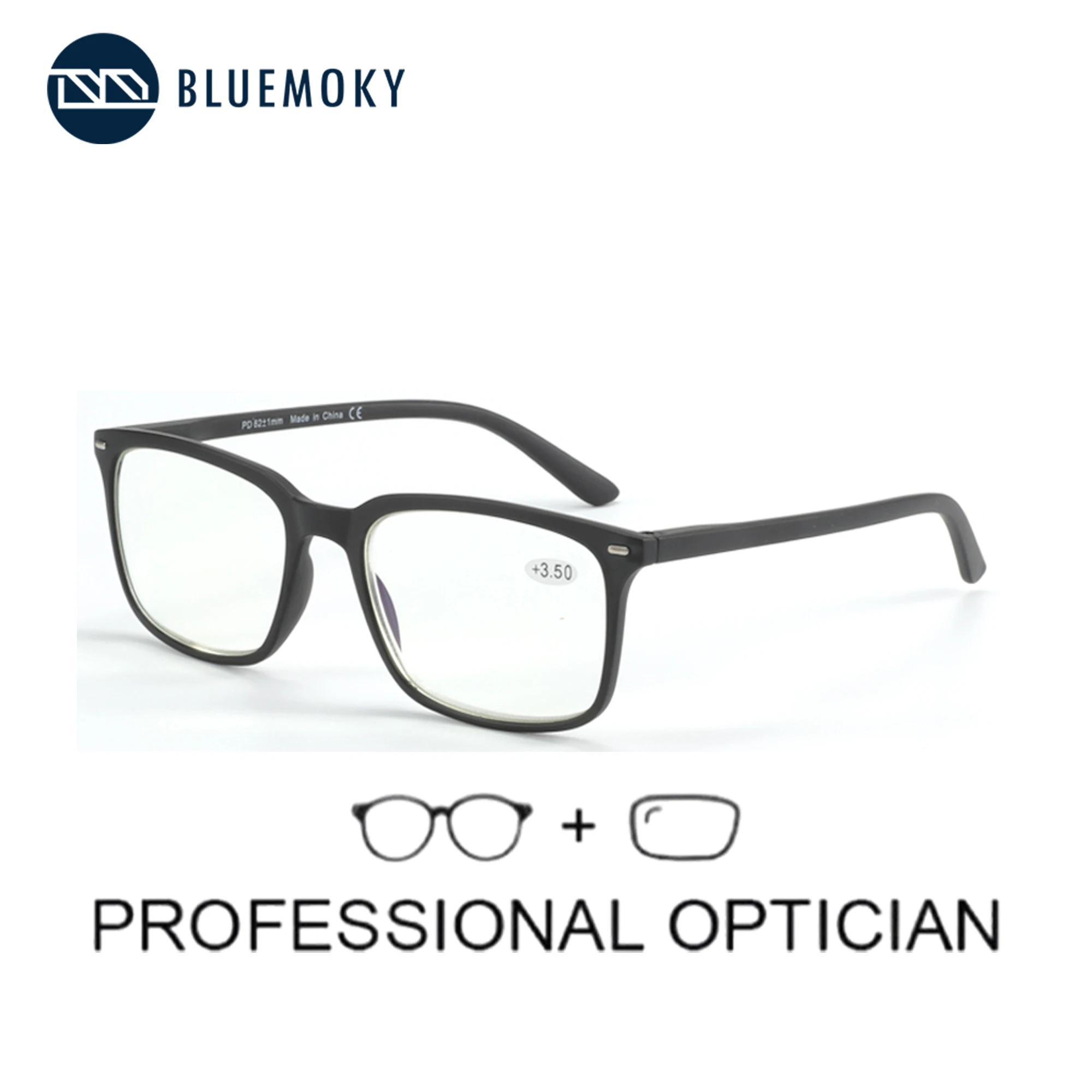 

BLUEMOKY Retro Men Prescription Glasses Square Full Rim Progressive Optical Eyeglasses Photochromic/Anti-Blue Light Eyewear