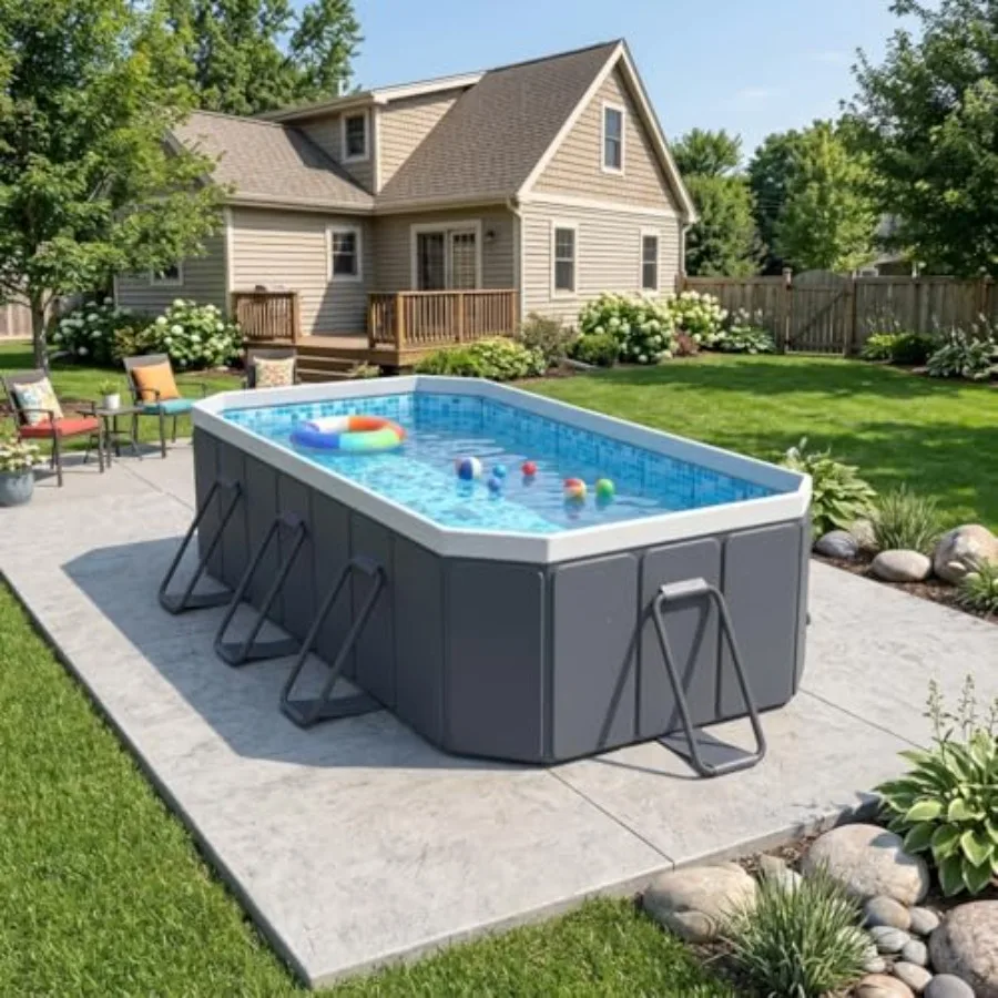 Foldable Pool for and Adults, Steel Frame, Blue, Thickened PVC Material, Easy Setup, Outdoor Swimming Pool for Garden Backyard