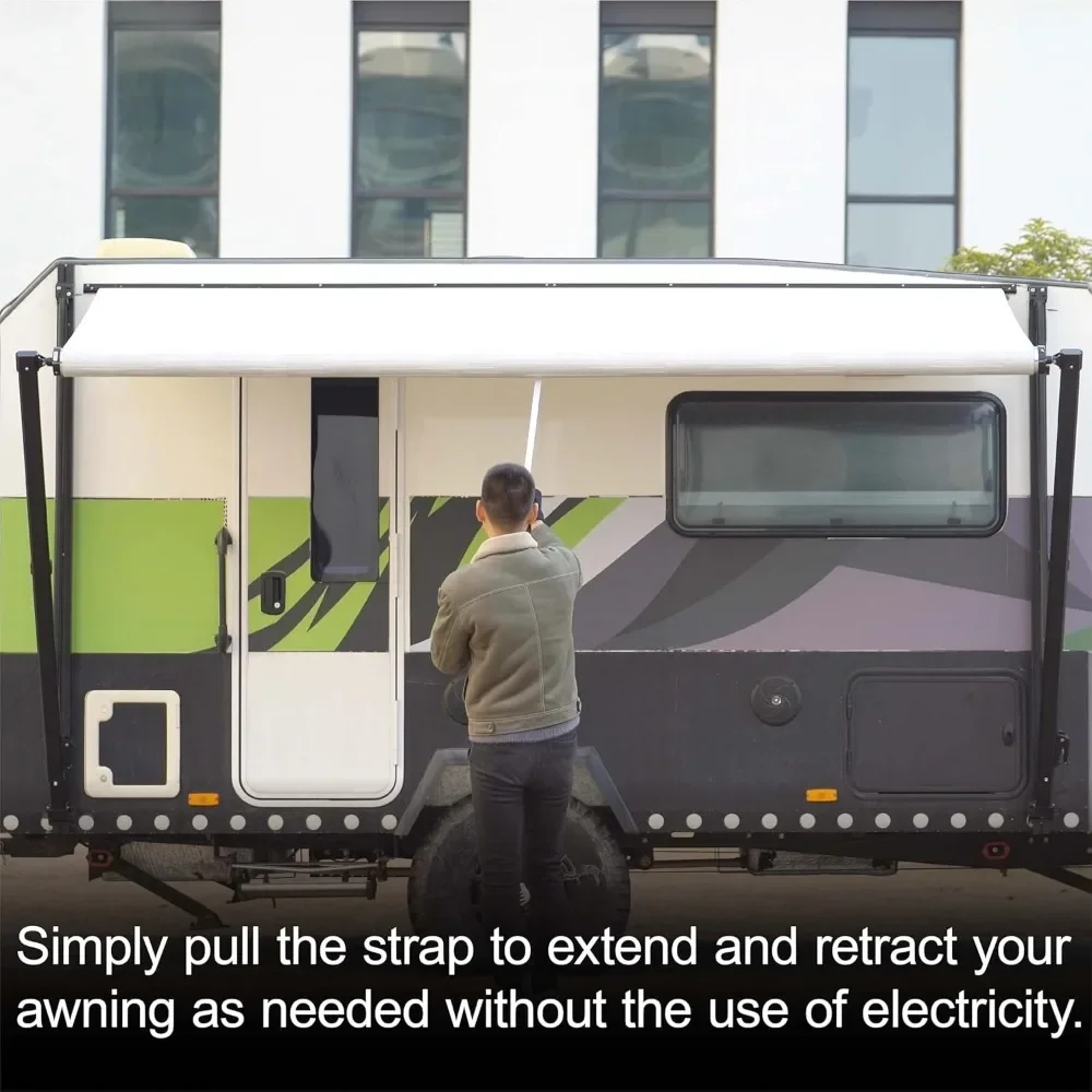 Tenda RV Manual Kit Lengkap Tenda Dapat Ditarik Modular Hitam untuk RV, Roda 5, Trailer Perjalanan, Pengangkut Mainan, Tenda RV