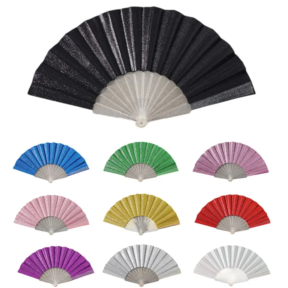 Éventail pliable portable en plastique, élégant, en tissu, éventail à main en tissu chinois uni pour mariages, voyages, fêtes, danse