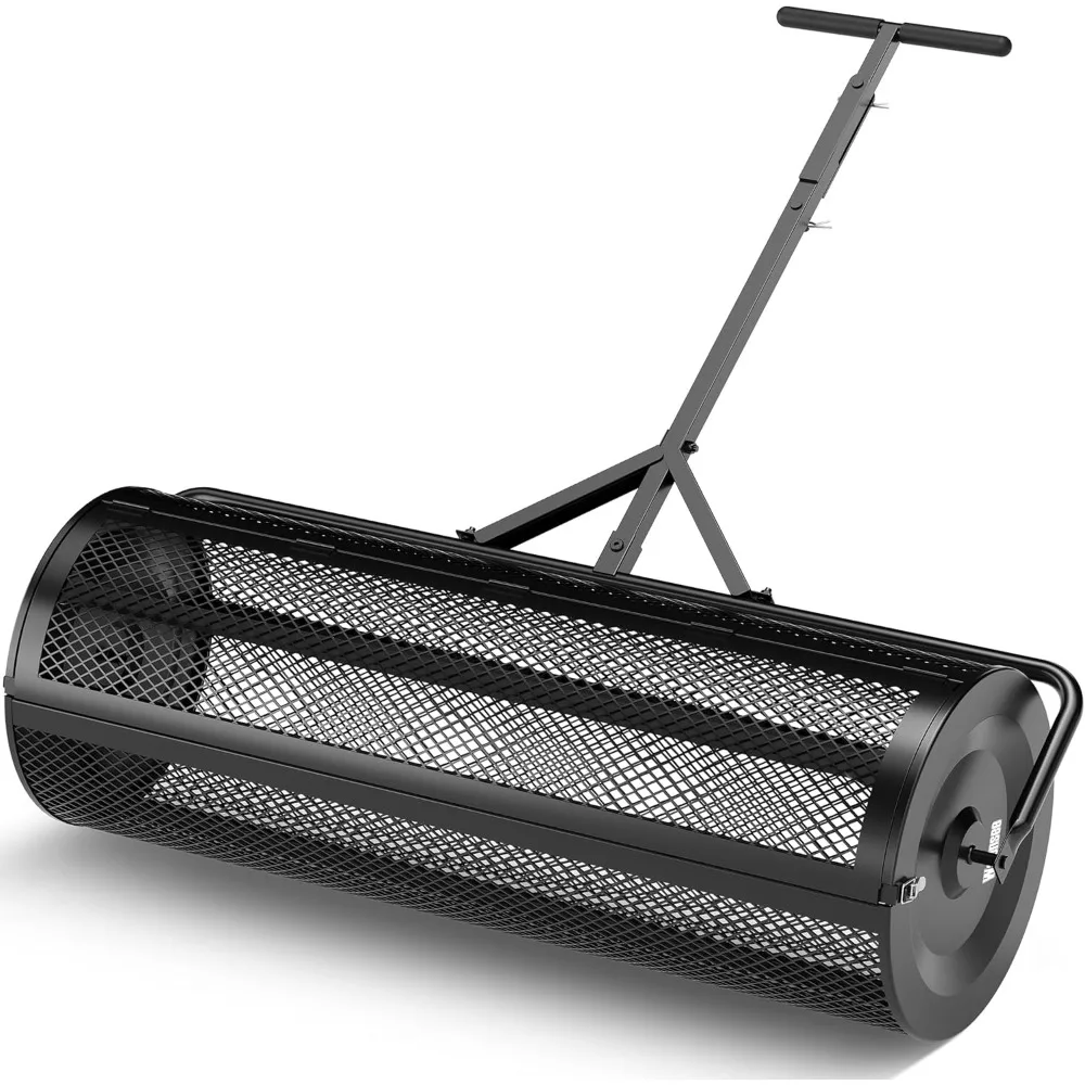 

44 Inch Compost Spreader Peat Moss Spreader with Side-Latch Design, Upgraded Large-Capacity Metal Mesh Roller