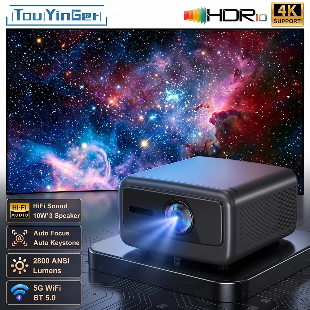 

Touyinger Top 4K Q12W Pro Projector Full HD 1080P 2800ANSI Lumens Smart Android TV Home Theater HDR WiFi Beam Video Auto Correct