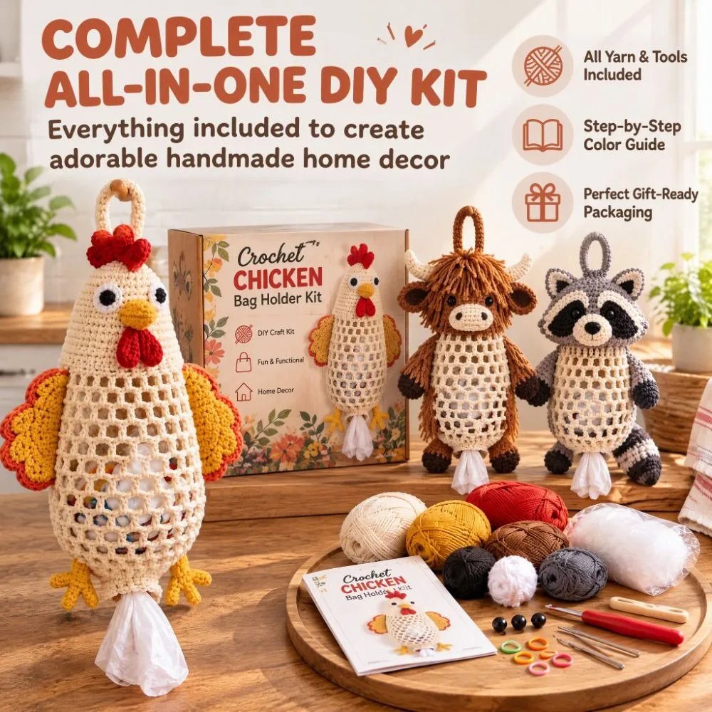 Handmade Crochet Animal Bag Holder Kit Animal Shaped DIY Yarn Craft Grocery Bag Dispenser Wall Hanging Cute Stylish