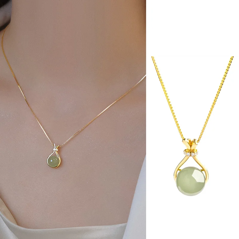 Simple Temperament Imitation Jade Lucky Bag Pendant Necklace Women Chinese Style Elegant Clavicle Chain Jewelry Accessories Gift