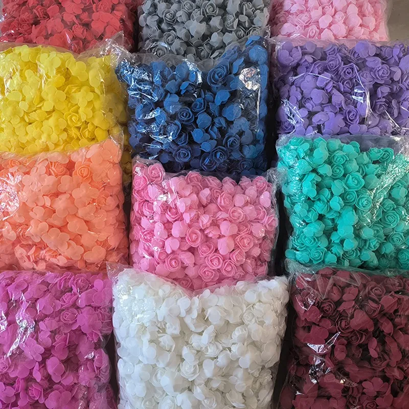 

500PCS/Lot 3.5cm Artificial PE Foam Small Rose Head Wedding DIY Garland Wedding Candy Box Accessories Headdress Gift Box