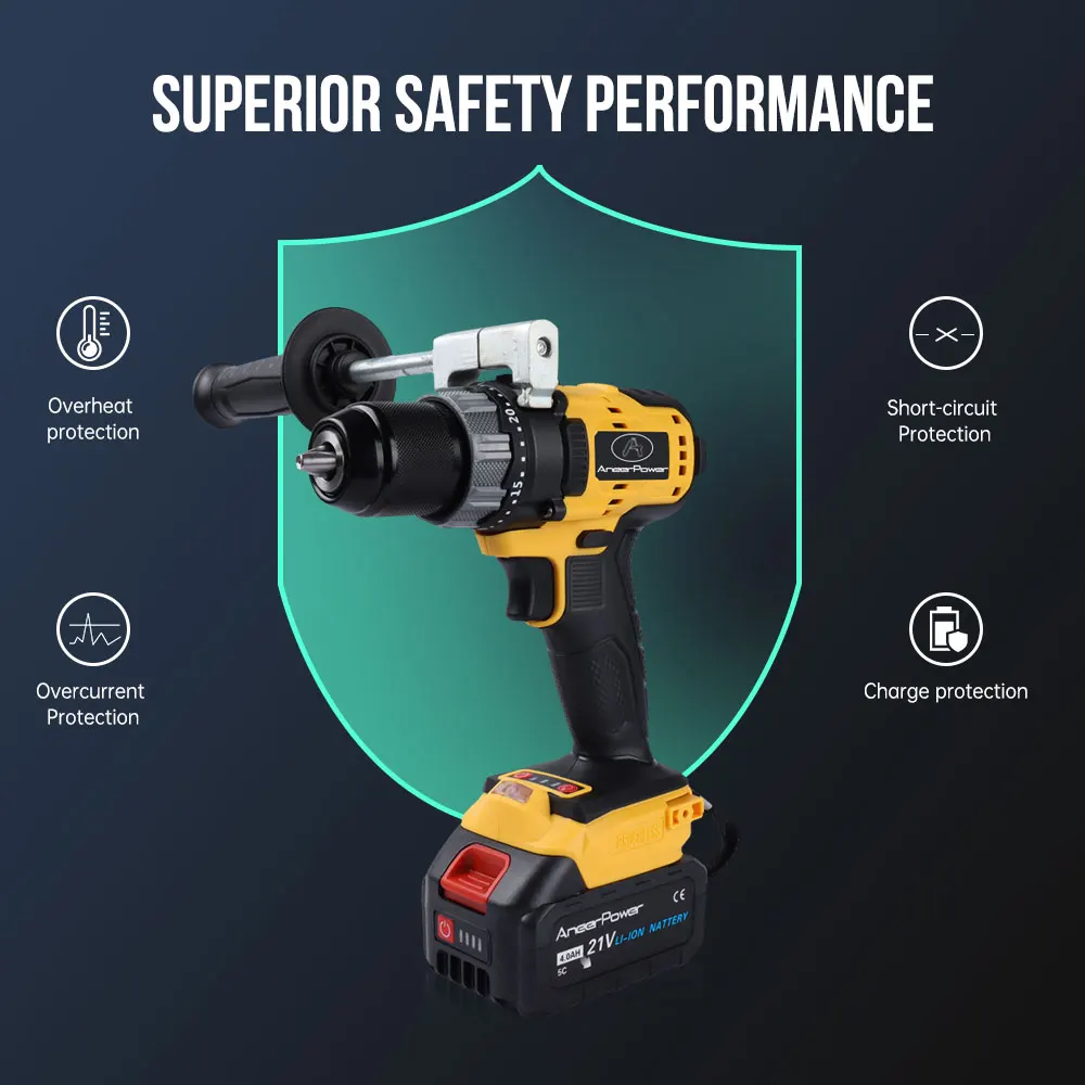 AneerPower 21V Power drill cordless drill 4000 mAh battery with power display function strong power screwdriver power tool.