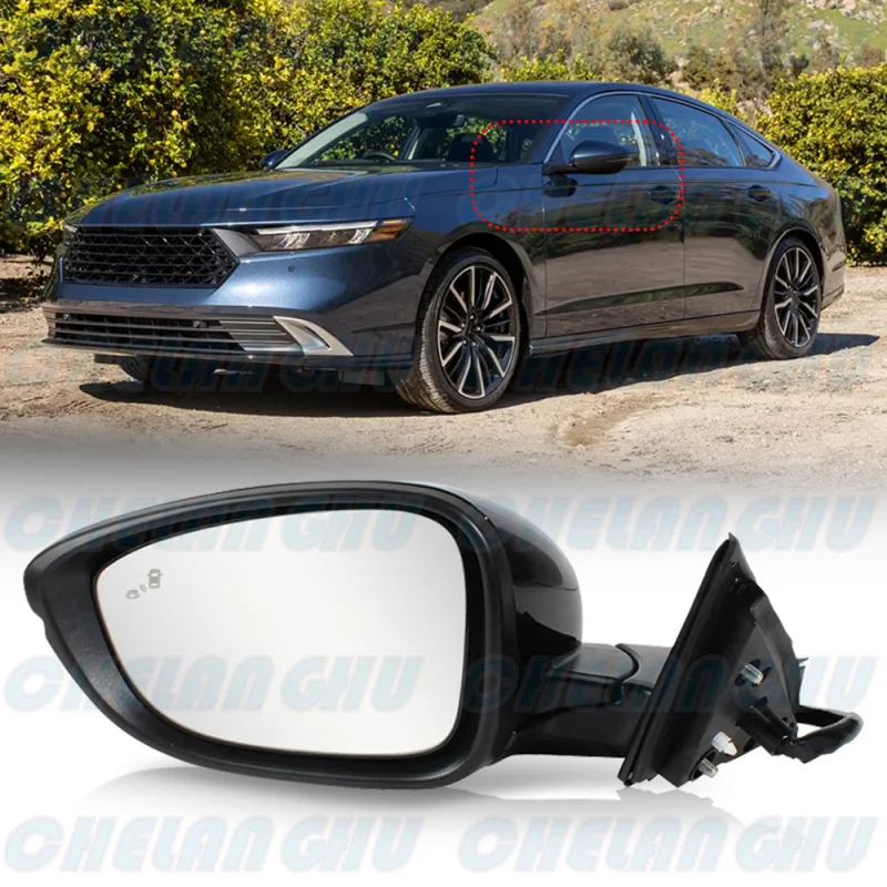 For Honda Accord 2023 2024 Left Side 8 Pins Black Painted Heated Electric Adjust Power Fold Blind Spot Mirror Assembly