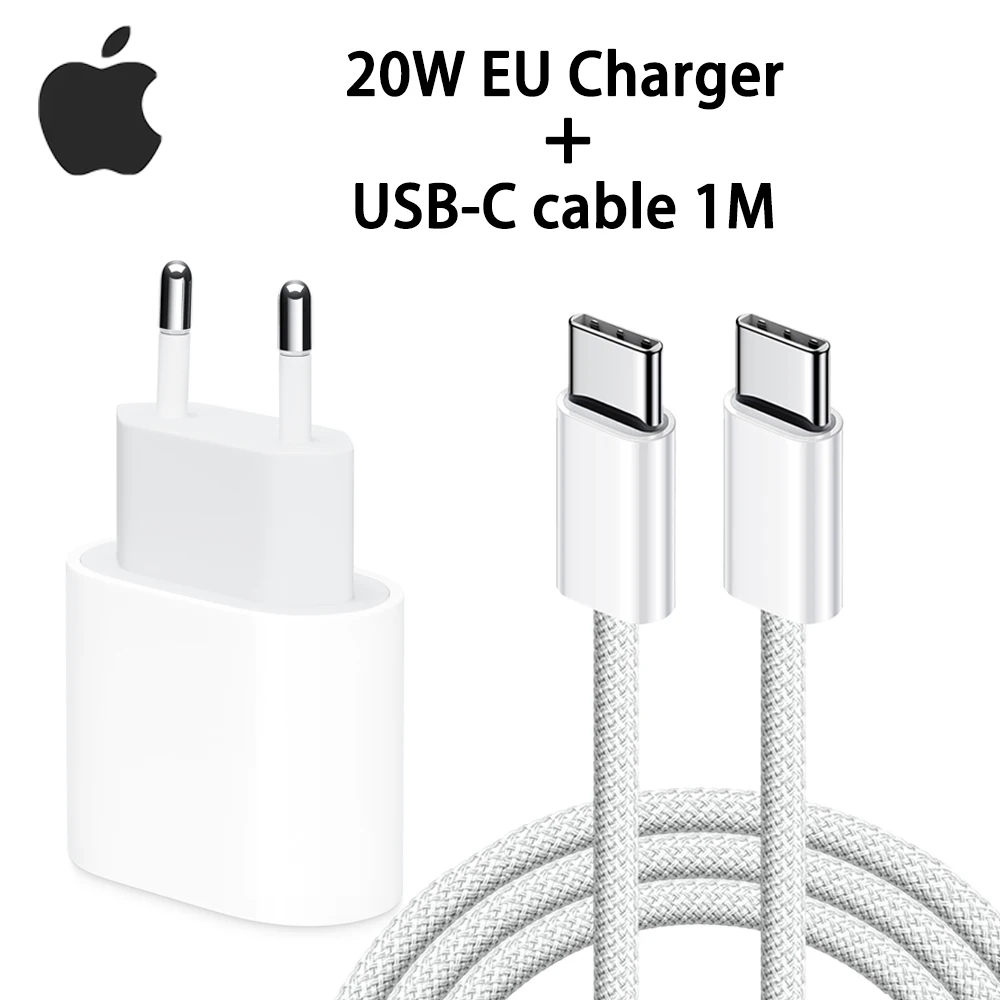 Original 20W USB-C Power Adapter For iphone 16 15 14 13 mini Pro Max Type C fast charger for Apple Cable for iPhone X XS 12 Plus