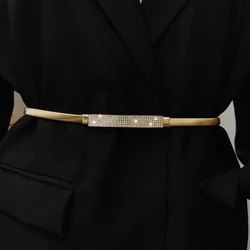 Elastic Gold Chain Belt Female Waist Punk Y2K Silver Metal Rhinestone Belts For Women High Quality Luxury Golden Waistband
