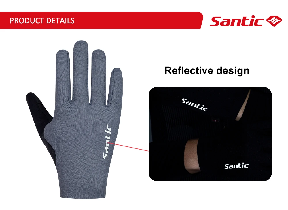 Santic Herren leichte Fahrradhandschuhe MTB Bike Warm Plus Fleece winddicht Touchscreen Rennrad Vollfinger-Winterhandschuhe – Detail 6