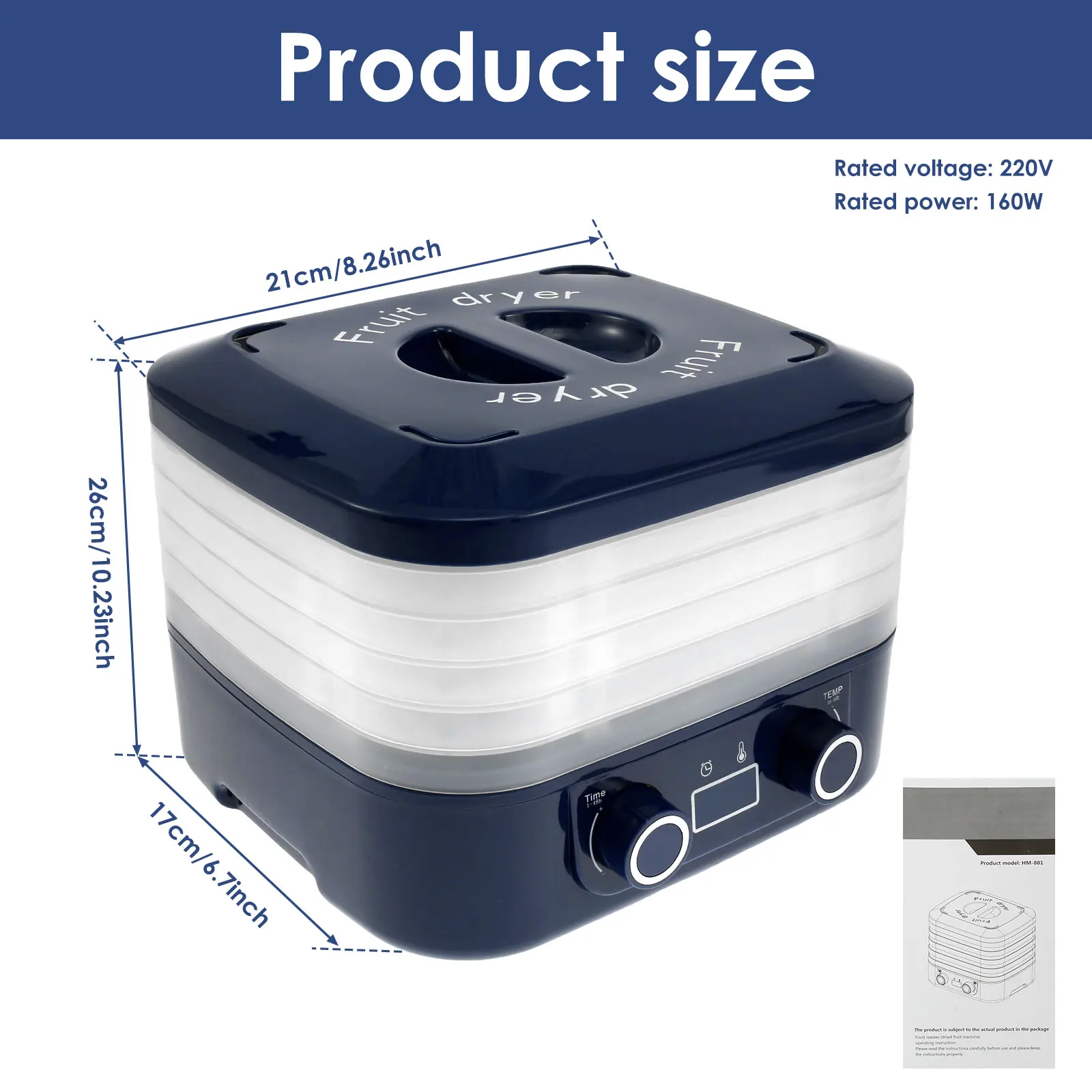 Food Dehydrator 5 Tray Food Dryer Machine Temperature Adjustable Freeze Dried Machine Quiet Freeze Dryer with LCD Display Timer