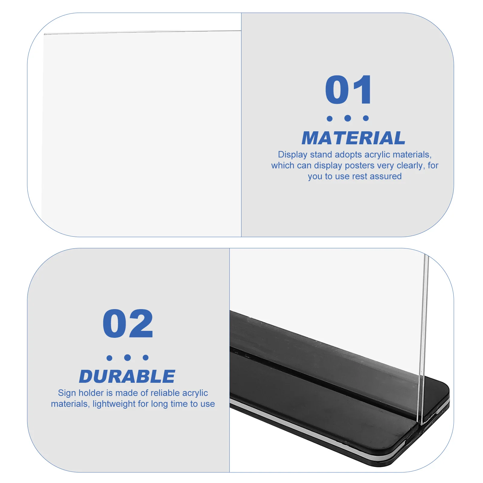 

Acrylic Display Board Menu Stand Holder Poster Desk Sign Rack Clear Double Sided Stable Base Tabletop Exhibitions Advertising