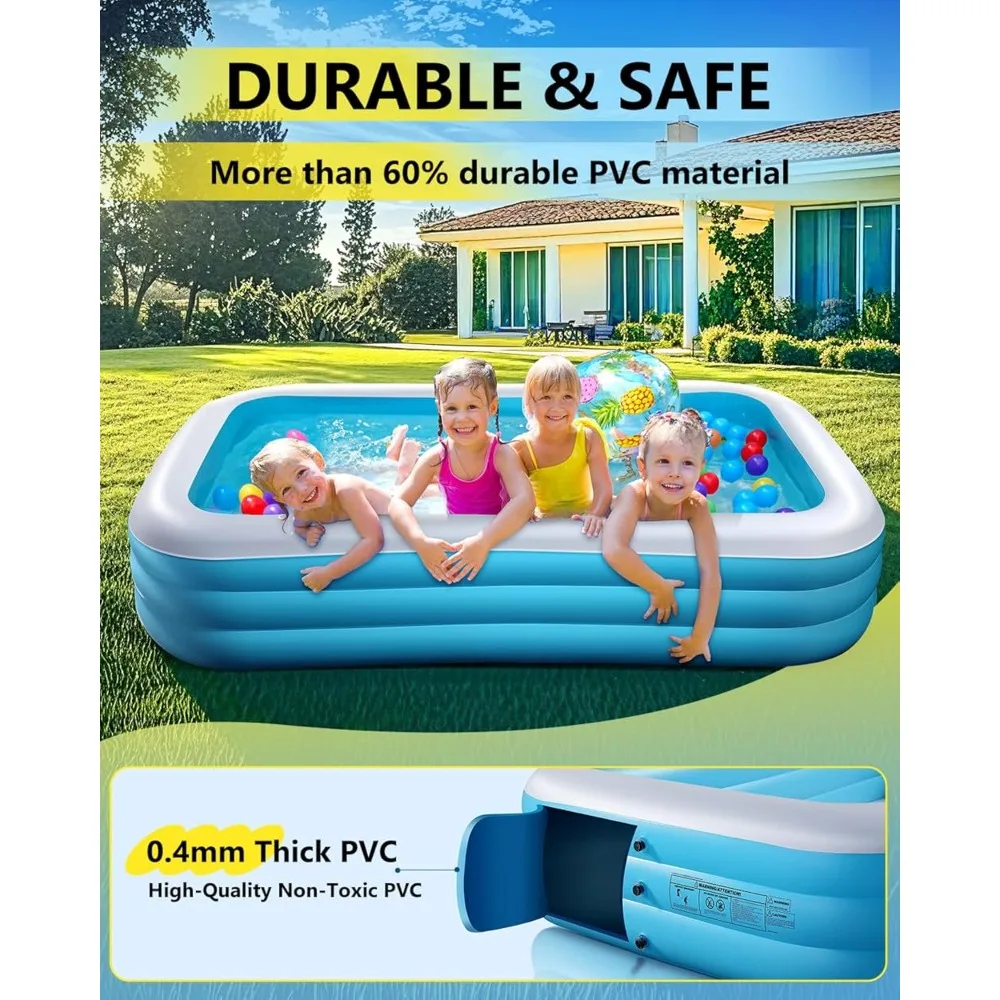 Inflatable Pool for Kids and Adults Full-Sized Inflatable Swimming Pool Leakproof Blow Up Above Ground for Summer Water Party