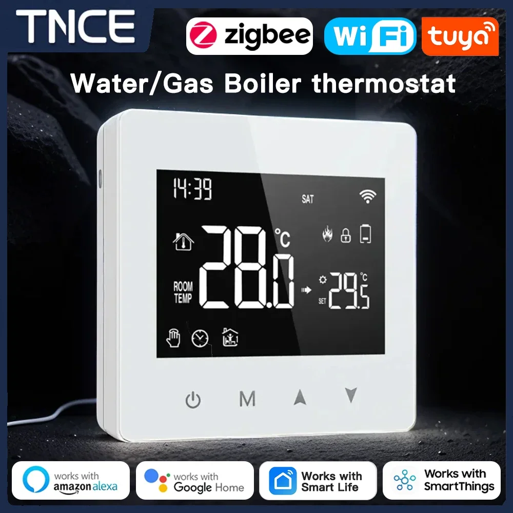 TNCE Tuya Boiler Thermostat Zigbee or WIFI,Battery powered Smart Water Gas Boiler Temperature Control,Voice by Alexa Google home