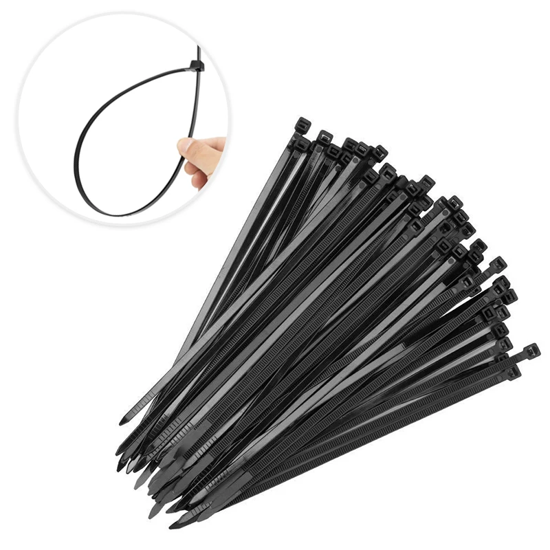 100/300 قطعة الذاتي قفل البلاستيك النايلون التعادل الأسود الربط حزام كابل التعادل مجموعة كابل البريدي التعادل الربط حلقة البريدي يلتف حزام التعادل #1