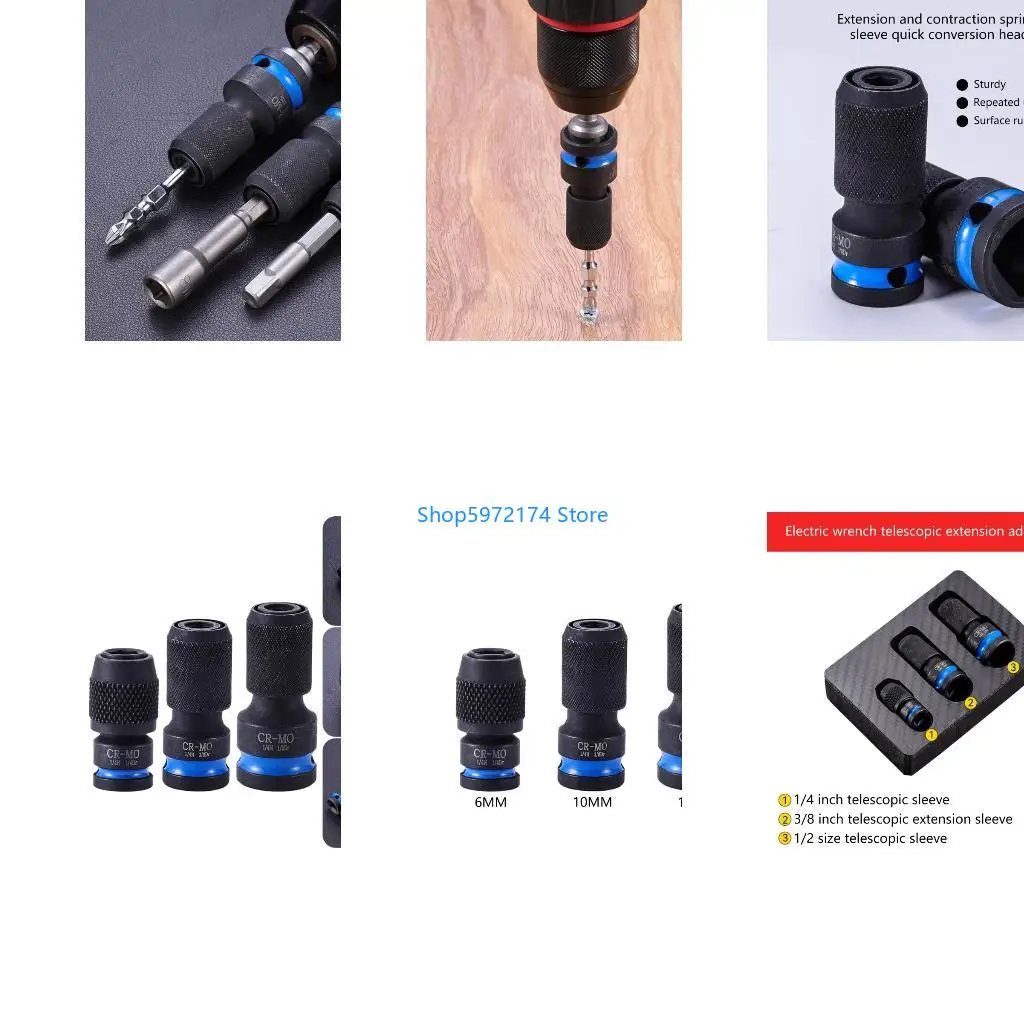 Y3NB Pack of 3 Universal Socket Conversion Head for Air Guns and Electric Wrenches Featuring Retractable Sleeve Design Three