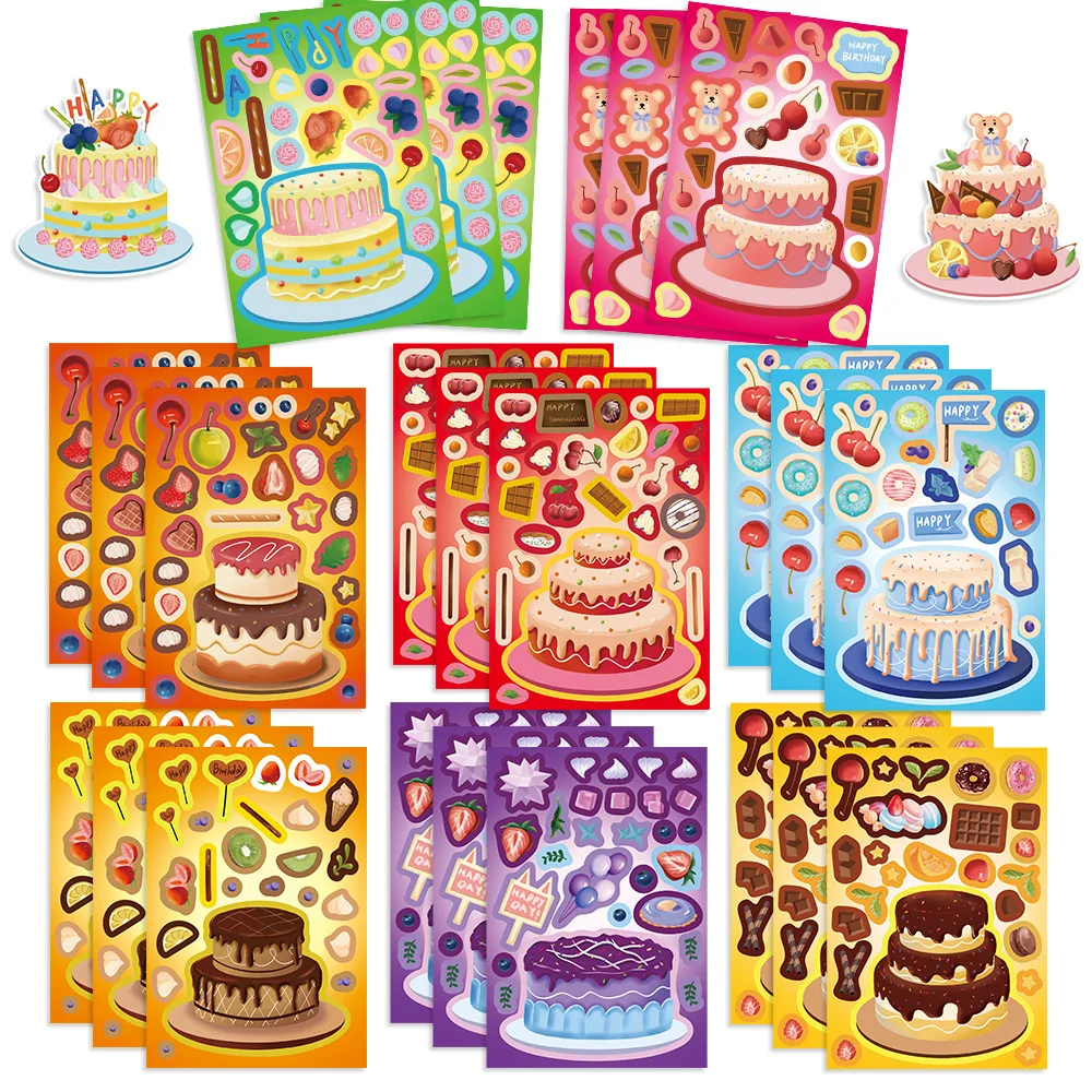 8/16/24pcs Carton Cake Face Changing Stickers Birthday Gifts Graffiti DIY Phone Notebook Luggage Decoration Stationery Stickers