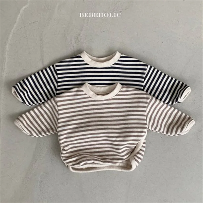 

2024 Spring and Autumn Clothing Korean Edition Kids Clothing Baby Stripe Hoodie Baby Long Sleeve Top Long Sleeve T-shirtBoutique