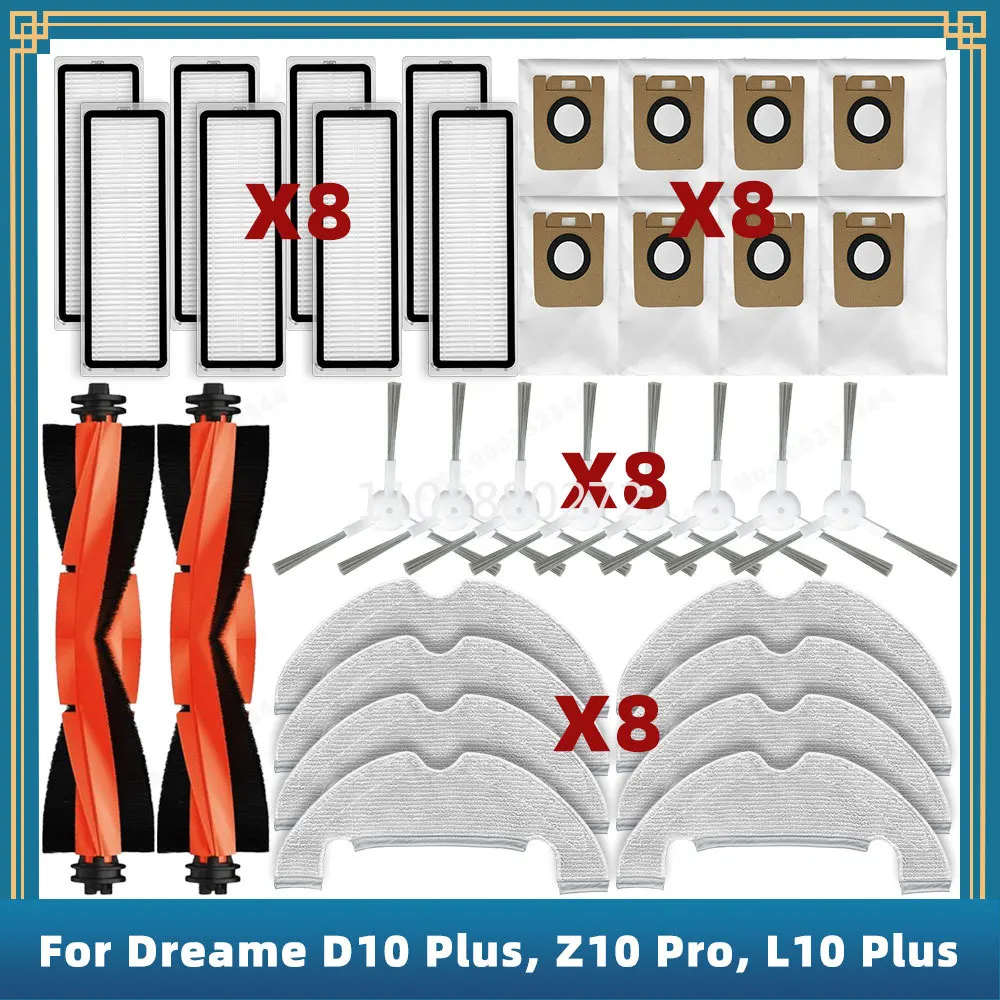 สําหรับ Dreame Bot D10 Plus, Z10 Pro, L10 Plus เปลี่ยนอุปกรณ์เสริมหลักด้านข้างแปรง Hepa Filter Mop ฝุ่นกระเป๋า