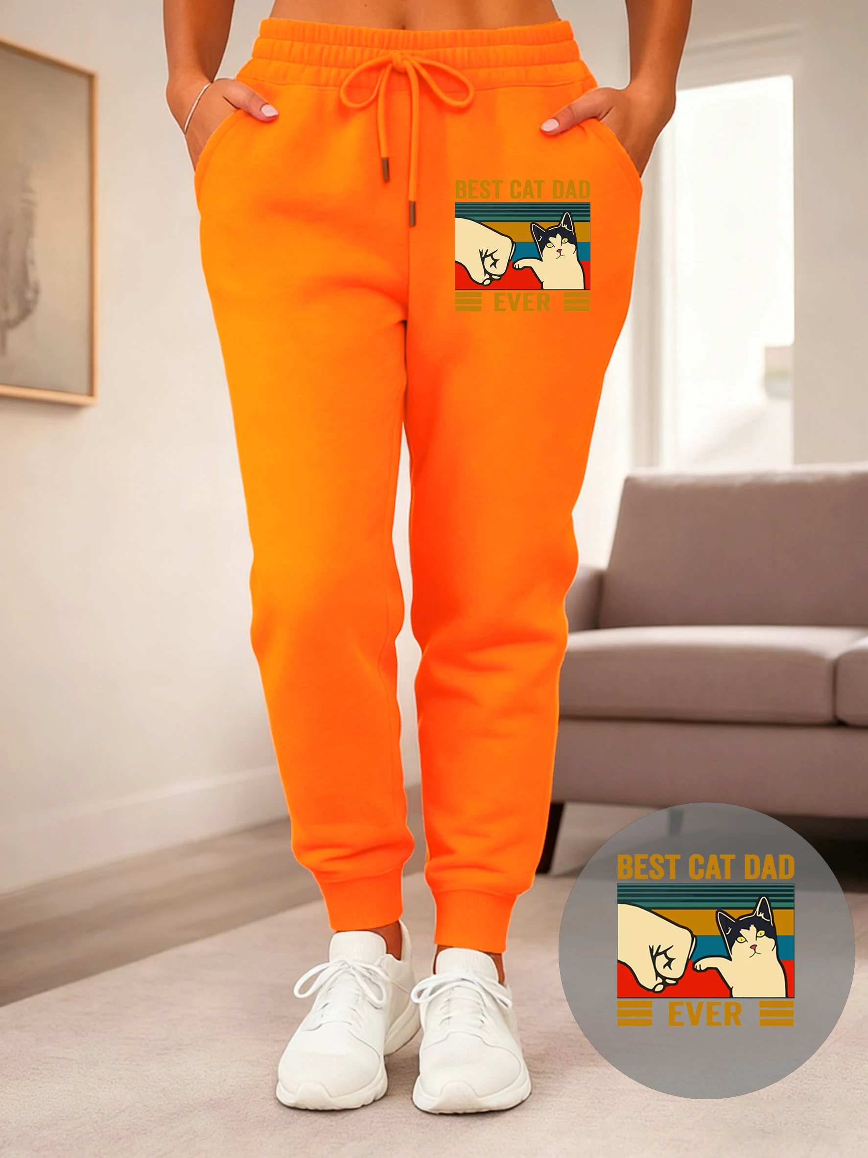 Best Cat Dad Ever Stampa Pantaloni da jogging Donna Pantaloni sportivi in pile con coulisse Sport All-Match Streetwear Casual Autunno Pantaloni femminili
