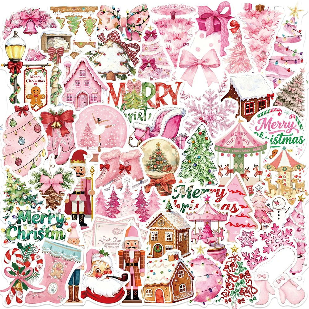 10/30/50/100 stücke Kawaii Rosa Weihnachten Aufkleber Santa Claus Weihnachten Baum Cartoon Dekoration Aufkleber Wasserdicht DIY telefon Tagebuch