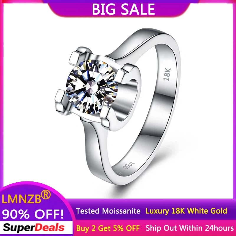 

Real 18K White Gold Moissanite Engagement Ring Luxury 1 CT / 2 CT / 3 CT D Color VVS Diamond Halo Wedding Band for Women