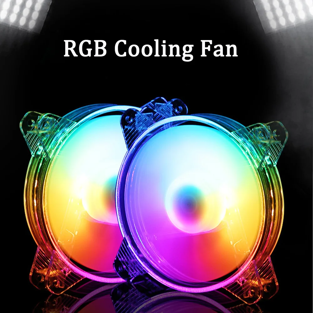 120mm 4Pin RGB Kristall Lüfter 12CM Bunte LED Licht Fall Fan Wärmeableitung Computer Fan Kühler Kühler dropshipping