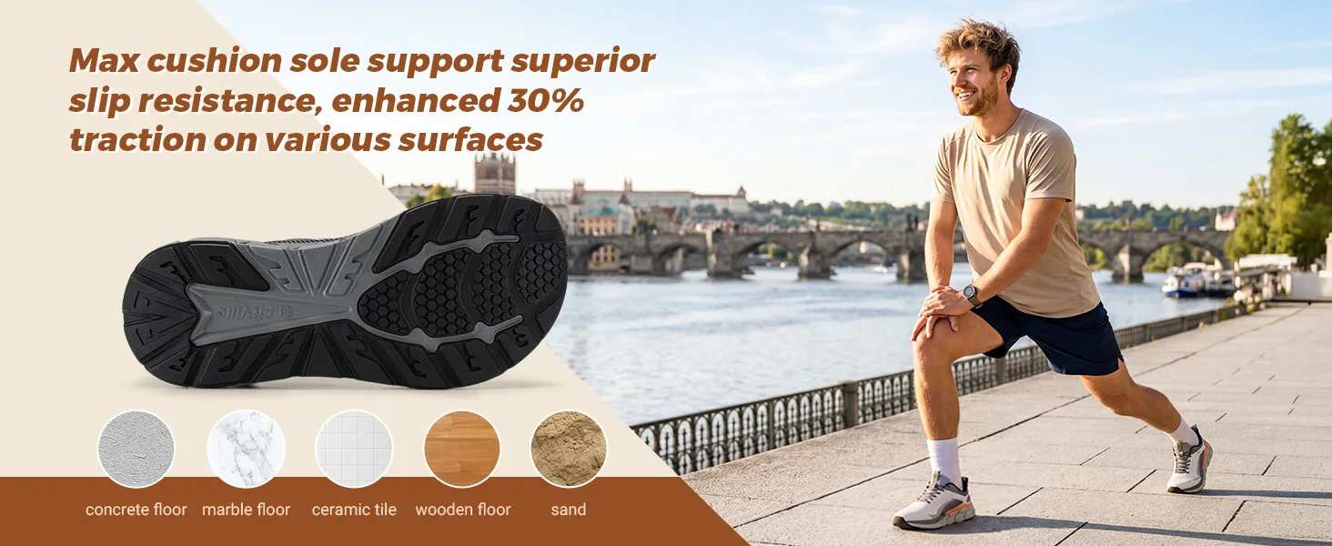 FitVille Sports Sneakers Extra Breiter Zehenbereich Laufschuhe Atmungsaktive Dämpfung Joggingschuhe für Herren Komfort Bogenunterstützung Rutschfest – Detail 9
