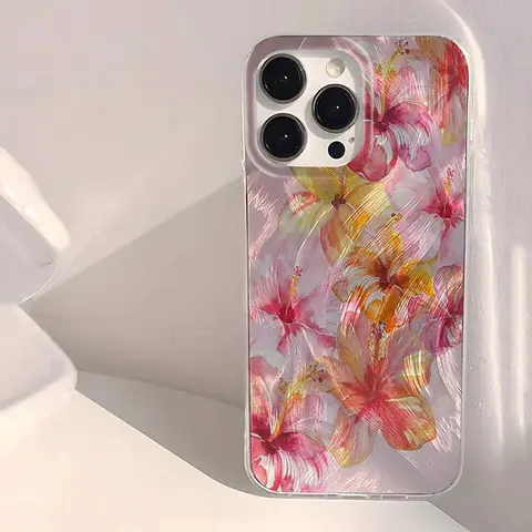 INS Style Summer Pink Hawaiian Floral Pattern Phone Case For iPhone 16 15 14 13 12 11 Pro Pro Max XS X XR 7 8 Plus 16E Cover