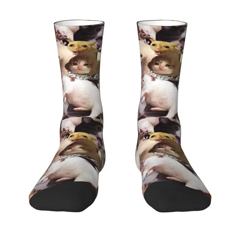 Kawaii Crying Cat Memes Socks Men Women Warm Breathable 3D Printed Animal Basketball Sports Socks