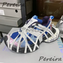 Mesh Thick Soled Casual Sneakers for Men Women Summer Breathable Lace Up Sports Shoes Trendy Cross Strap Outdoor Couple Shoes