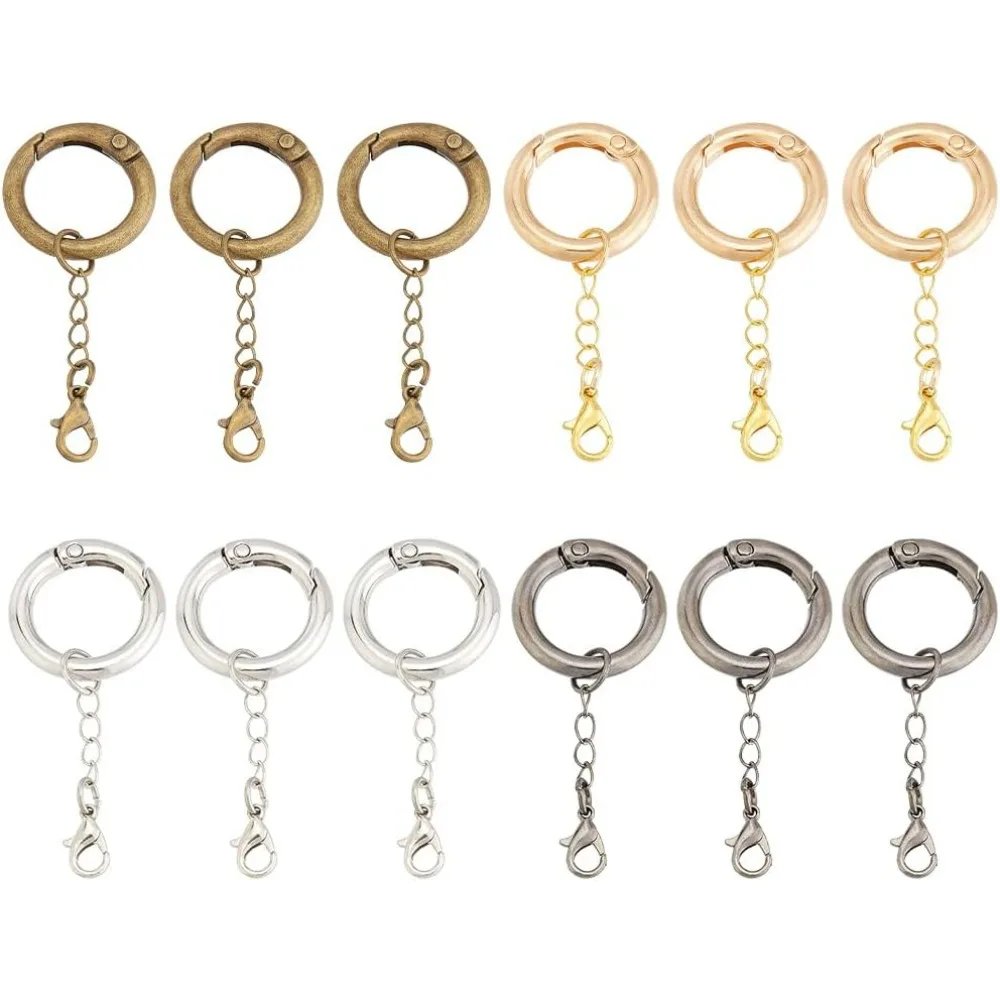 16pcs Spring O Rings with Twisted Chain, 4 Colors Key Chain Ring Spring Gate Rings 24mm Open Jump Rings Connectors Spring