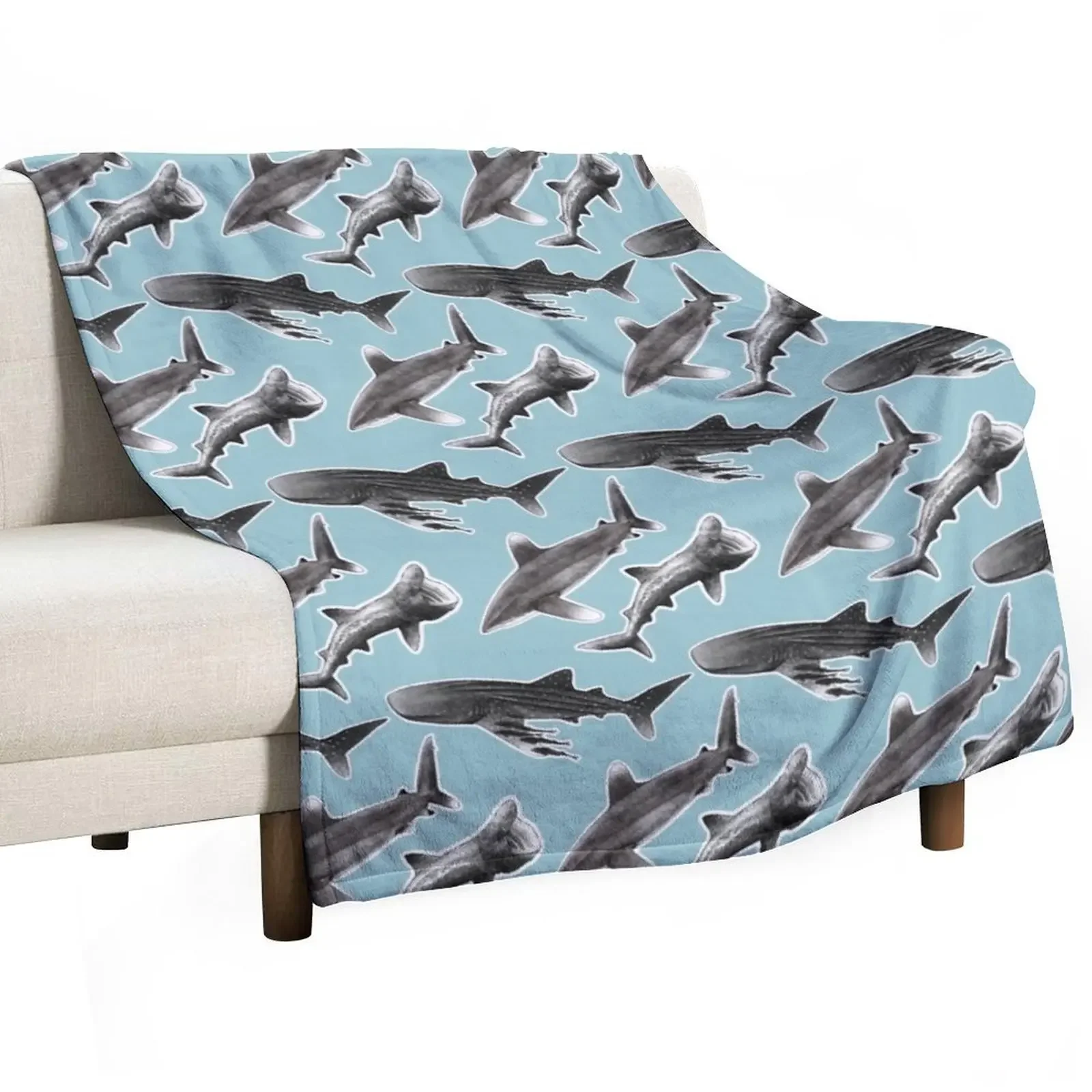 Infinity Sharks : Oceanic Whitetip Shark, Basking Shark, Whale Shark Throw Blanket Beach Designers Furrys Blankets