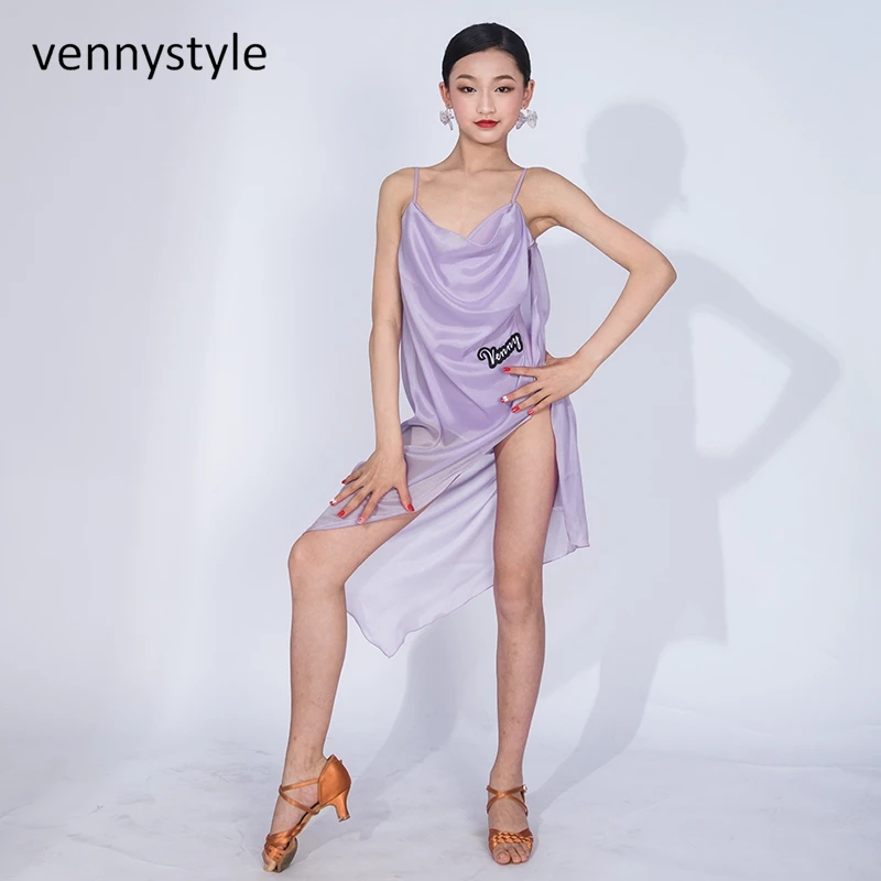 Venny Latin Dance Performance Vestido para Meninas, Rumba Samba Traje, Praticar Roupas, Vestido de Competição
