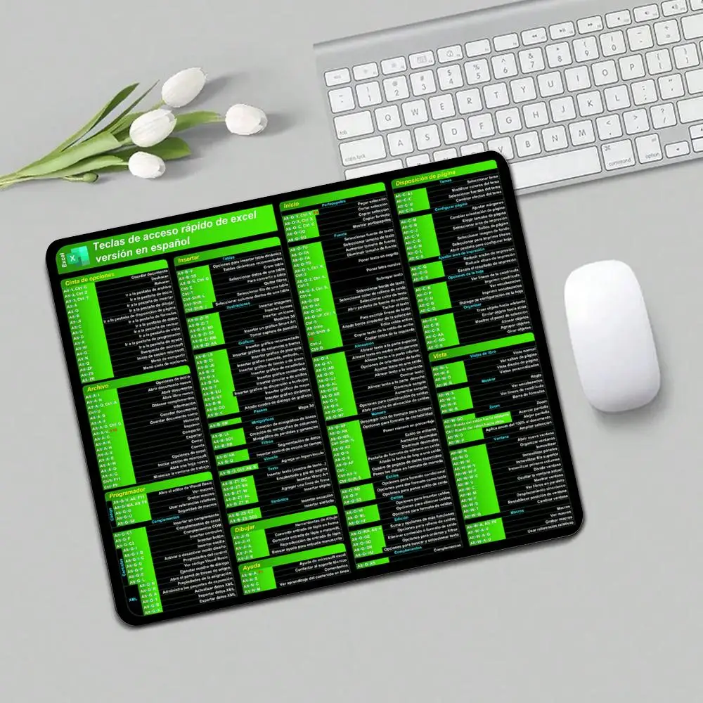مفاتيح اختصار إسبانية Excel لوحة ماوس صغيرة 29X25CM حصيرة مكتبية طباعة عالية الدقة حافة مخيطة ملحقات مكتبية لوحة ماوس مكتبية