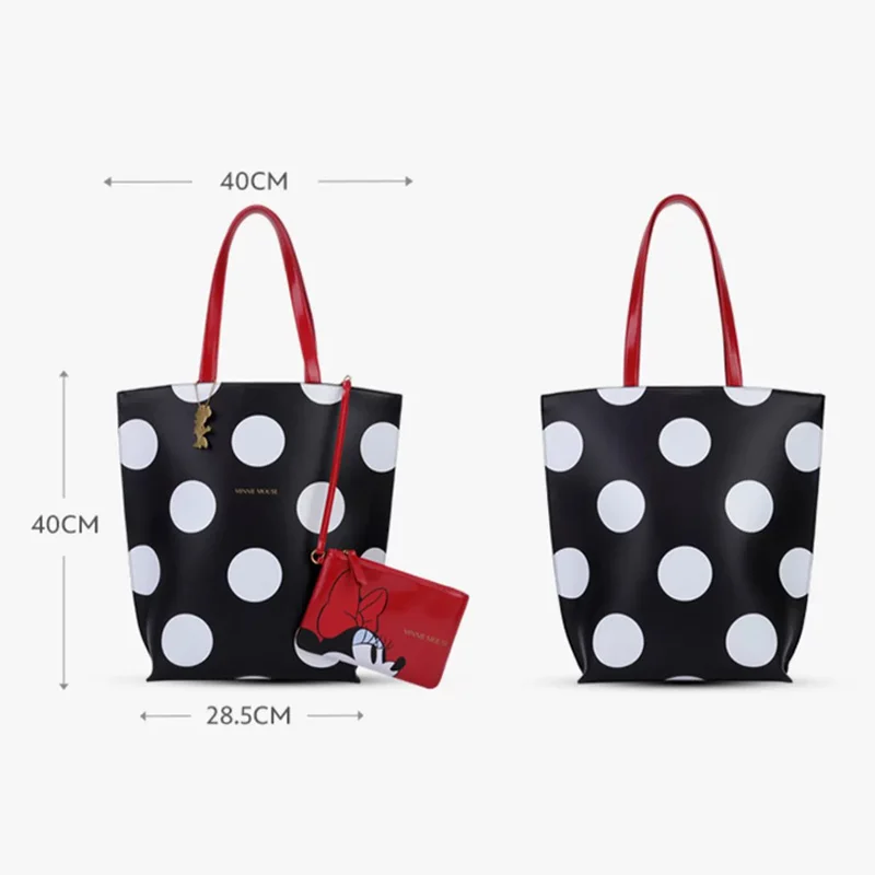 Disney Minnie Mouse Retro A Set Of Two Suitcases Polka Dot Shoulder Bags Ladies Commuter Tote Bag Large Capacity Storage Bag