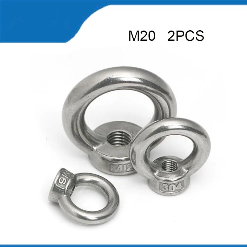 

Free Shipping 2pcs M20 Lifting Eye Nuts M20 Nuts 304 Stainless steel Round Rings Hook nut Female Thread DIN582 M20 Eye Nuts