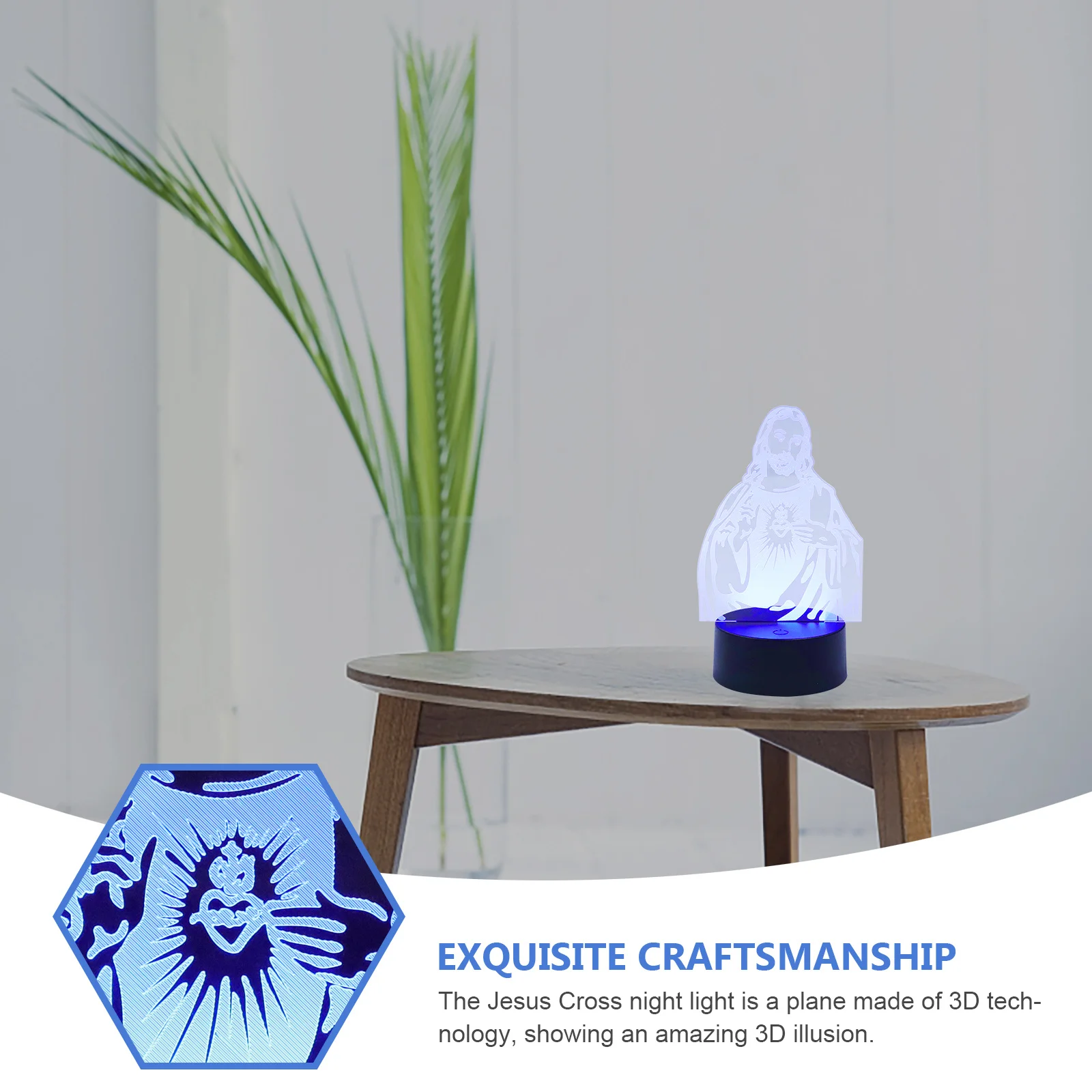 

Jesus Pattern 3D Acrylic Night Light Desktop Lamp USB Powered Small Night Lamp for Bedroom Church Shop Decoration