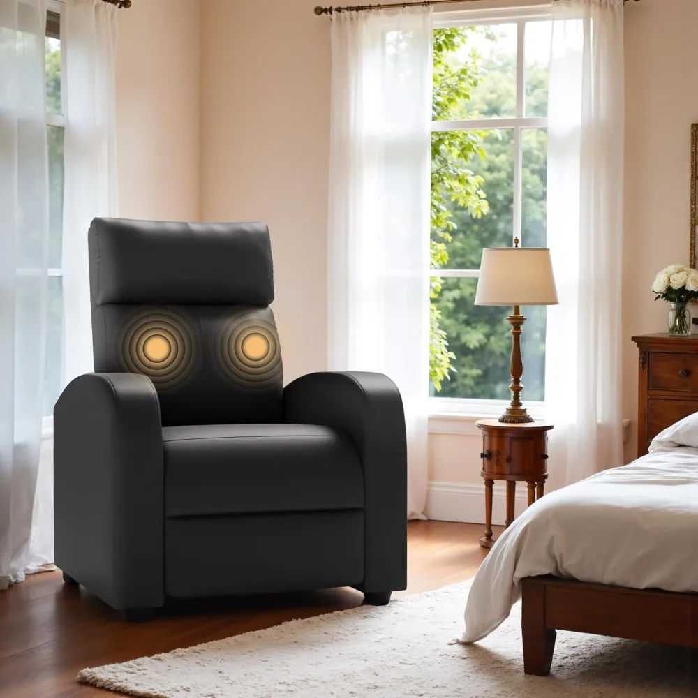 

Recliner Chair for Adults, Adjustable Modern Single Sofa with Padded Seat Backrest for Living Room, with Lumbar Support, Black