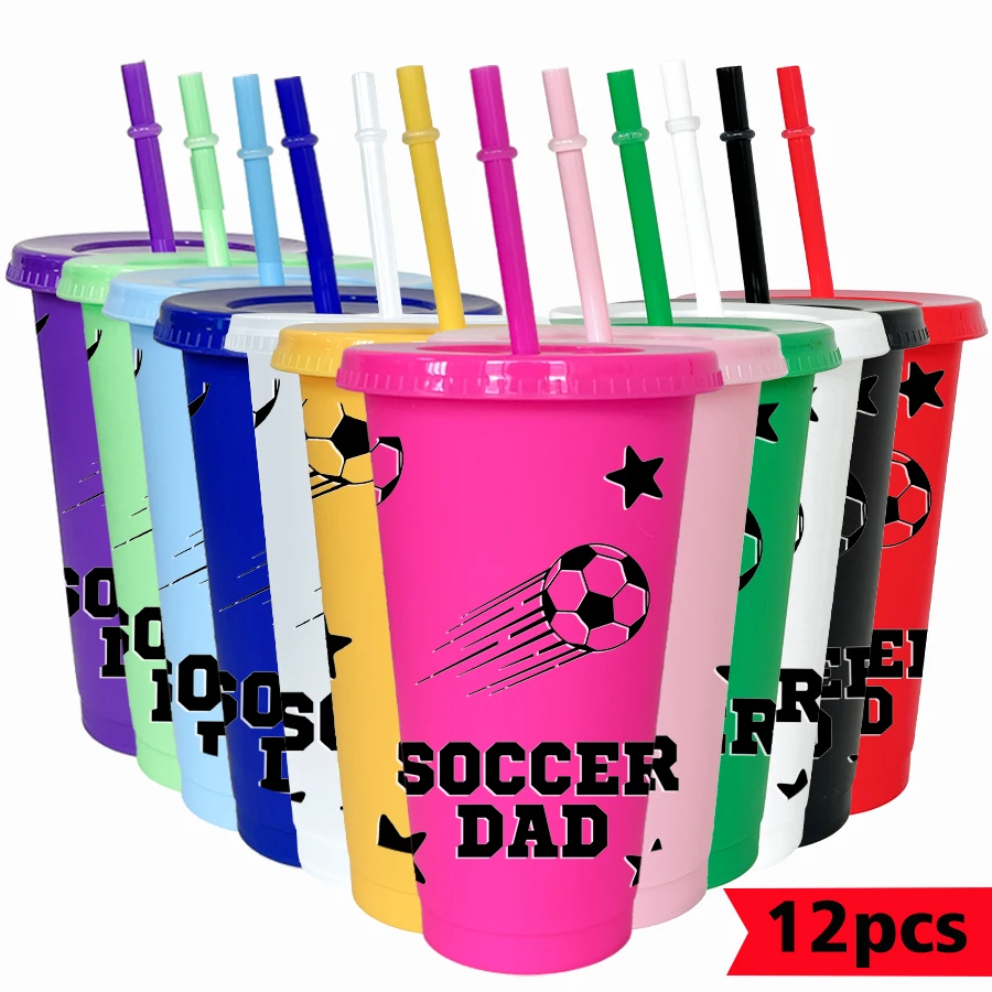 12pcs/set Football Star Pattern 26oz Colored Plastic Party Cold Cup for Birthday/back-to-school Gift Gameday Drinkware