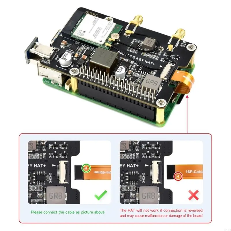 A52B PCIe To M.2 E KEY Adapter With Power Over Ethernet for RPi 5 M.2 E Key Wireless PC Expansion Board Support