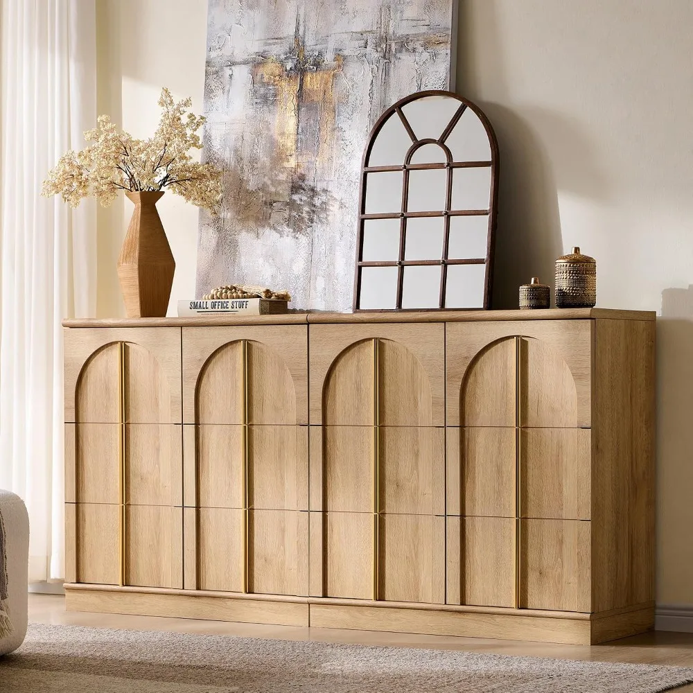 63 Inch Sideboard Buffet Cabinet with Storage & Arched Doors, Wood Coffee Bar Tables with Adjustable Shelf, Customized