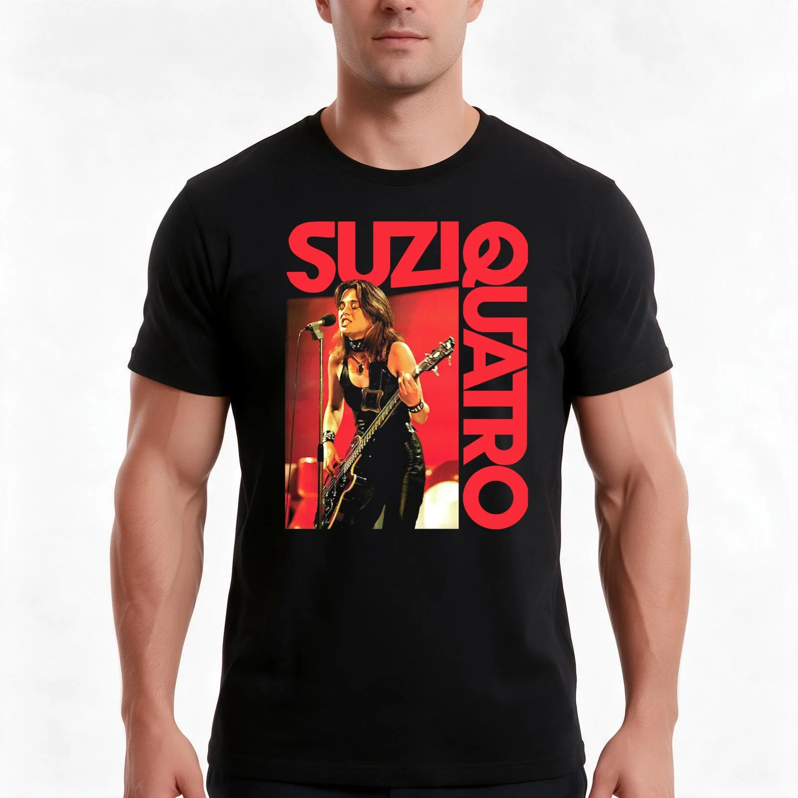 Suzi Quatro T-Shirt, Summer Casual Cotton Tee, Oversized Streetwear Tops, Vintage Graphic Print, Loose Fit Short Sleeve