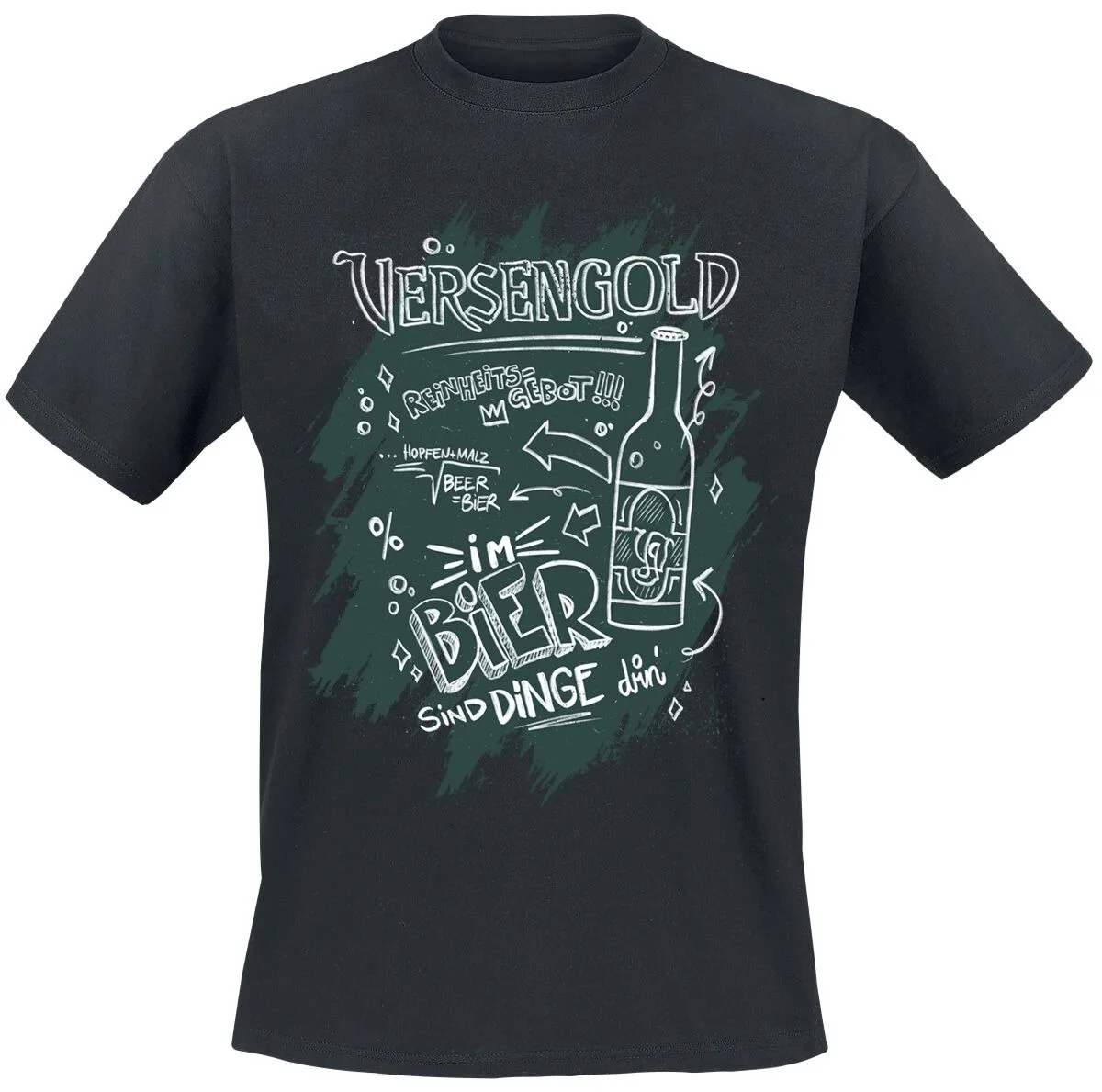 Versengold Beer Doodle Tee, Folk Metal T-Shirt with Chalkboard Print & German Beer Quote, Band Fan Merch