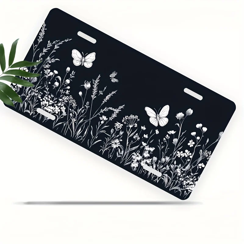2D Flat -1pc 2D Flat Posters Featuring Wildflowers And Butterflies Border Front License Plate Cover & Frame,License Plate Cover