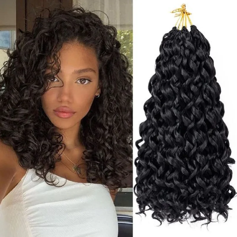 GoGo-extensiones de cabello sintético para mujer negra, Pelo Rizado de ganchillo, ondulado al agua, trenzado